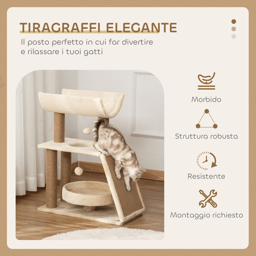 Cat Tree with Cat Bed, Kennel and Mat, Made of Wood, Plush and Sisal, 60x30x76 cm, Light Brown
