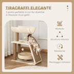 Cat Tree with Cat Bed, Kennel and Mat, Made of Wood, Plush and Sisal, 60x30x76 cm, Light Brown