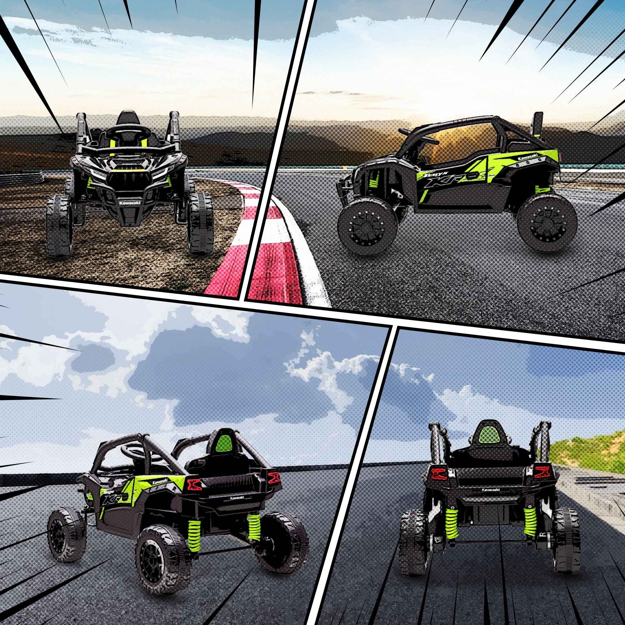 AIYAPLAY Electric Ride-On Toy Car for Children 3-5 Years Old, 12V, Licensed by KAWASAKI, Dual Motor, Remote Control and Music, Black