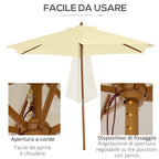 Garden Umbrella 2.5x2.3 m with 6 Ribs in Lacquered Wood and Polyester, Beige - Borge' Group Limited