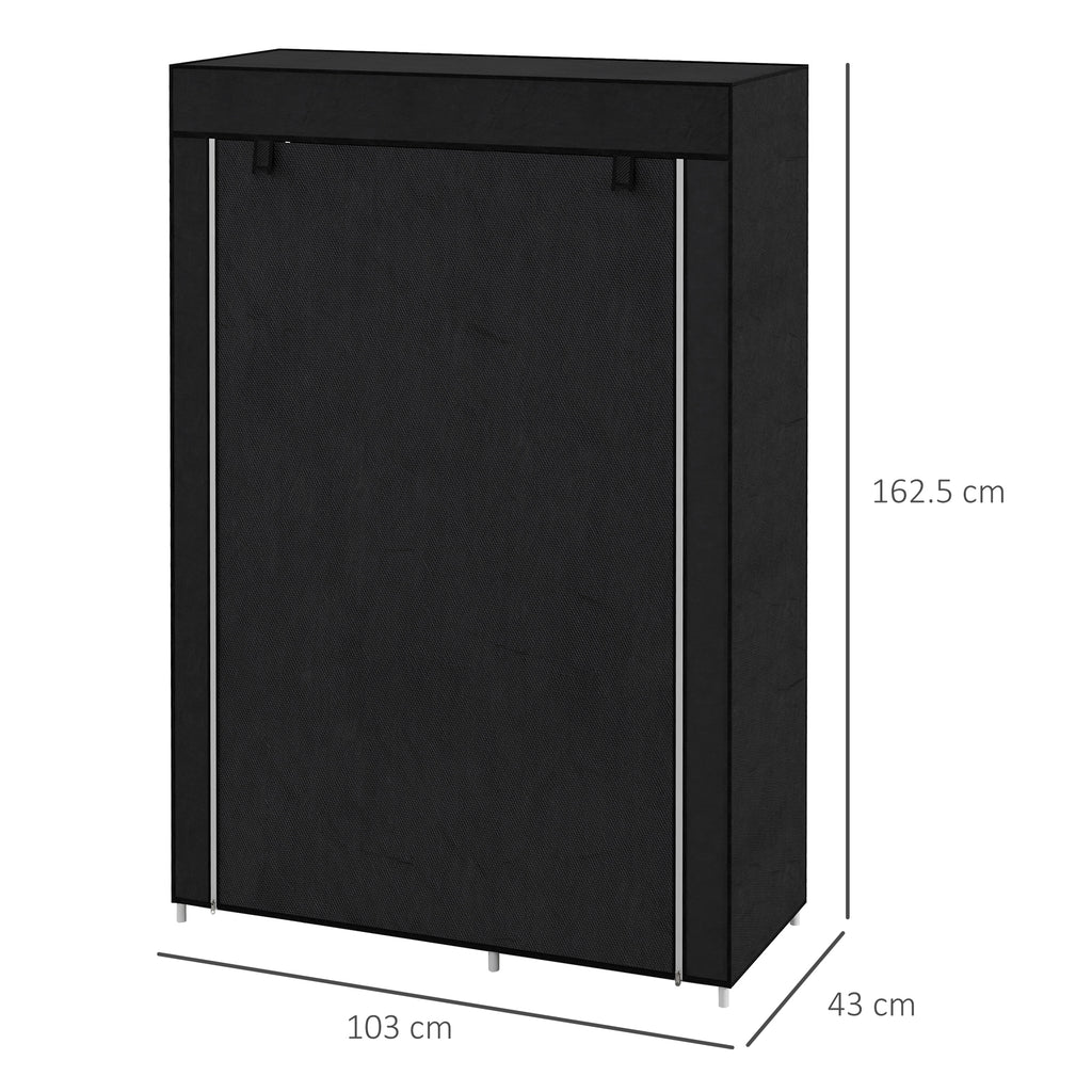 Portable Fabric Wardrobe with 6 Open Shelves and a Hanger, 103x43x162.5 cm, Black