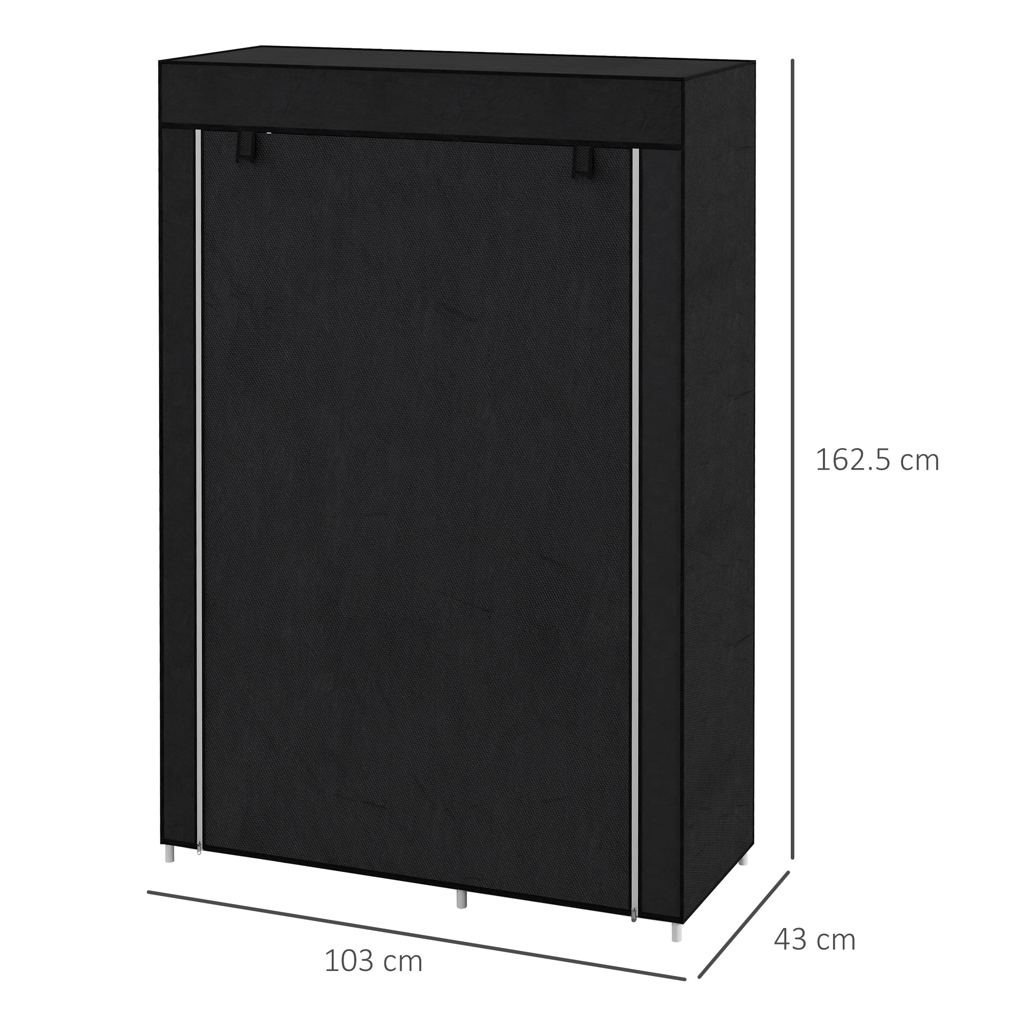Portable Fabric Wardrobe with 6 Open Shelves and a Hanger, 103x43x162.5 cm, Black