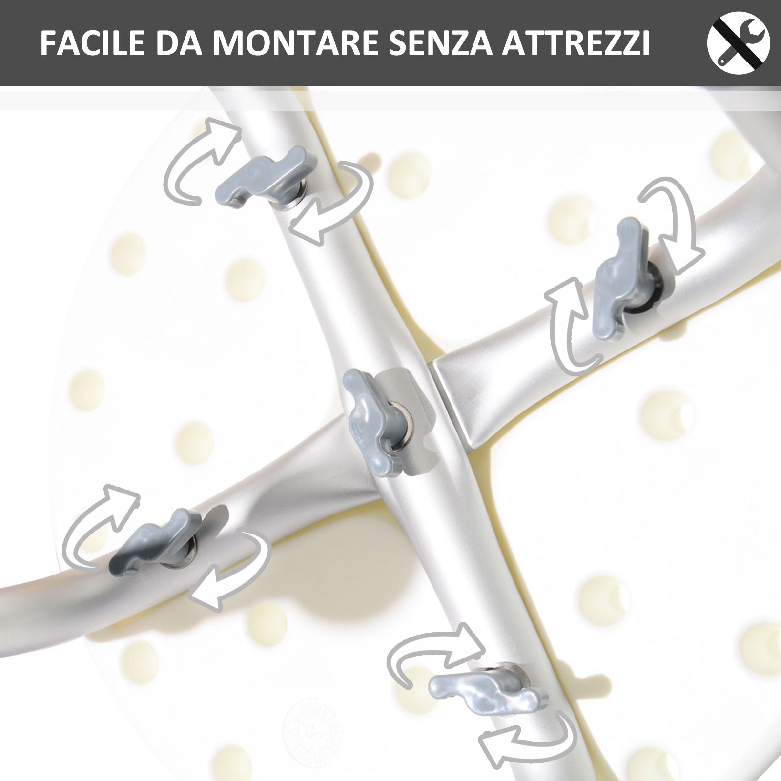 Round Shower Stool for the Elderly, Disabled Bath Chair with 8-Position Adjustable Height, Non-Slip Feet, Made of Aluminum and PE, White