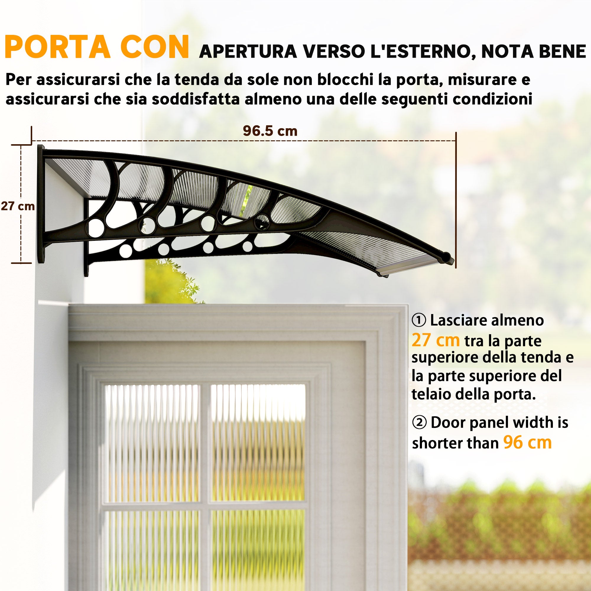 Outsunny Outdoor Polycarbonate Canopy for Doors and Windows, 103x96.5x27cm, Transparent