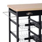 Kitchen trolley with drawers and wine bottle holder in wood and black - Borgè