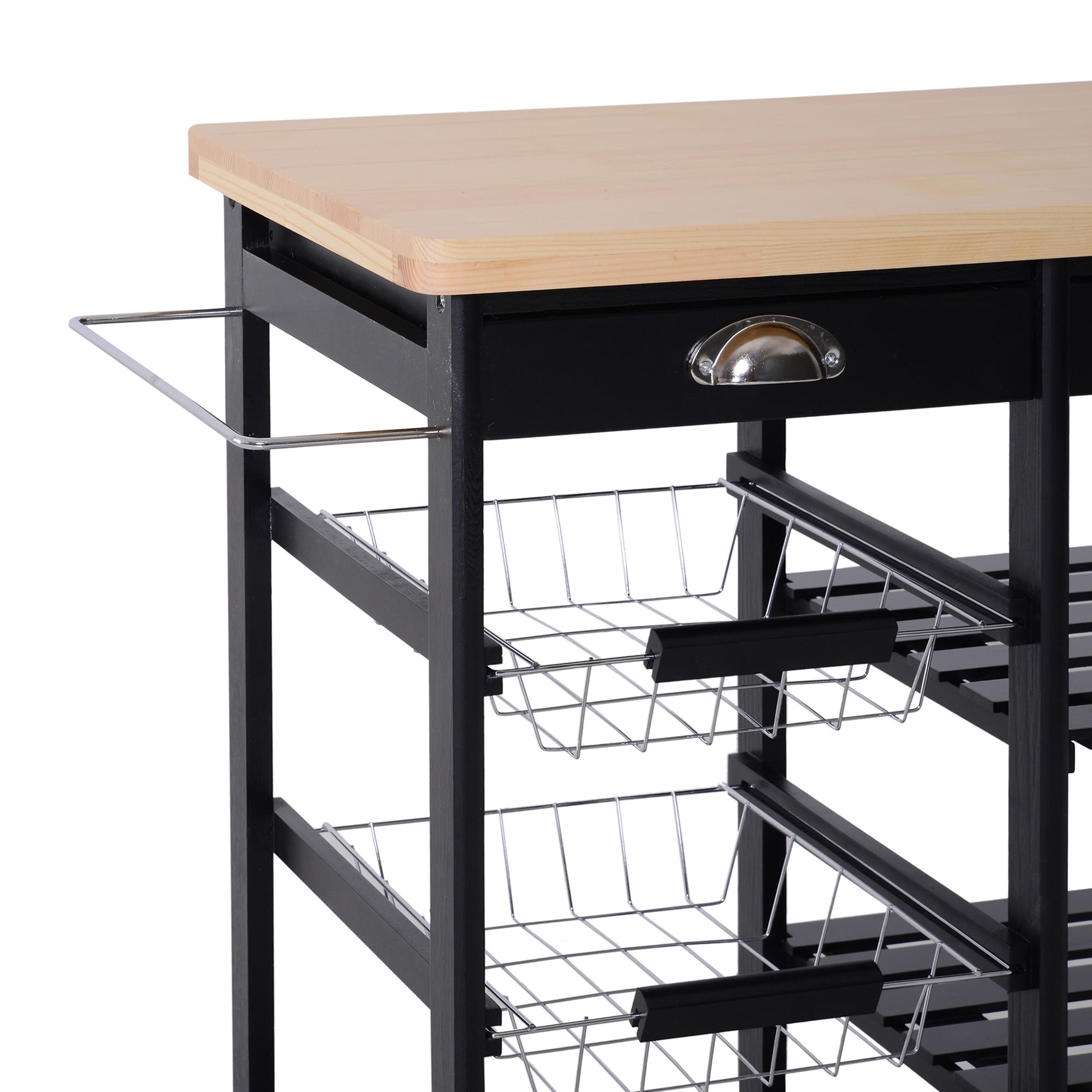 Kitchen trolley with drawers and wine bottle holder in wood and black - Borgè