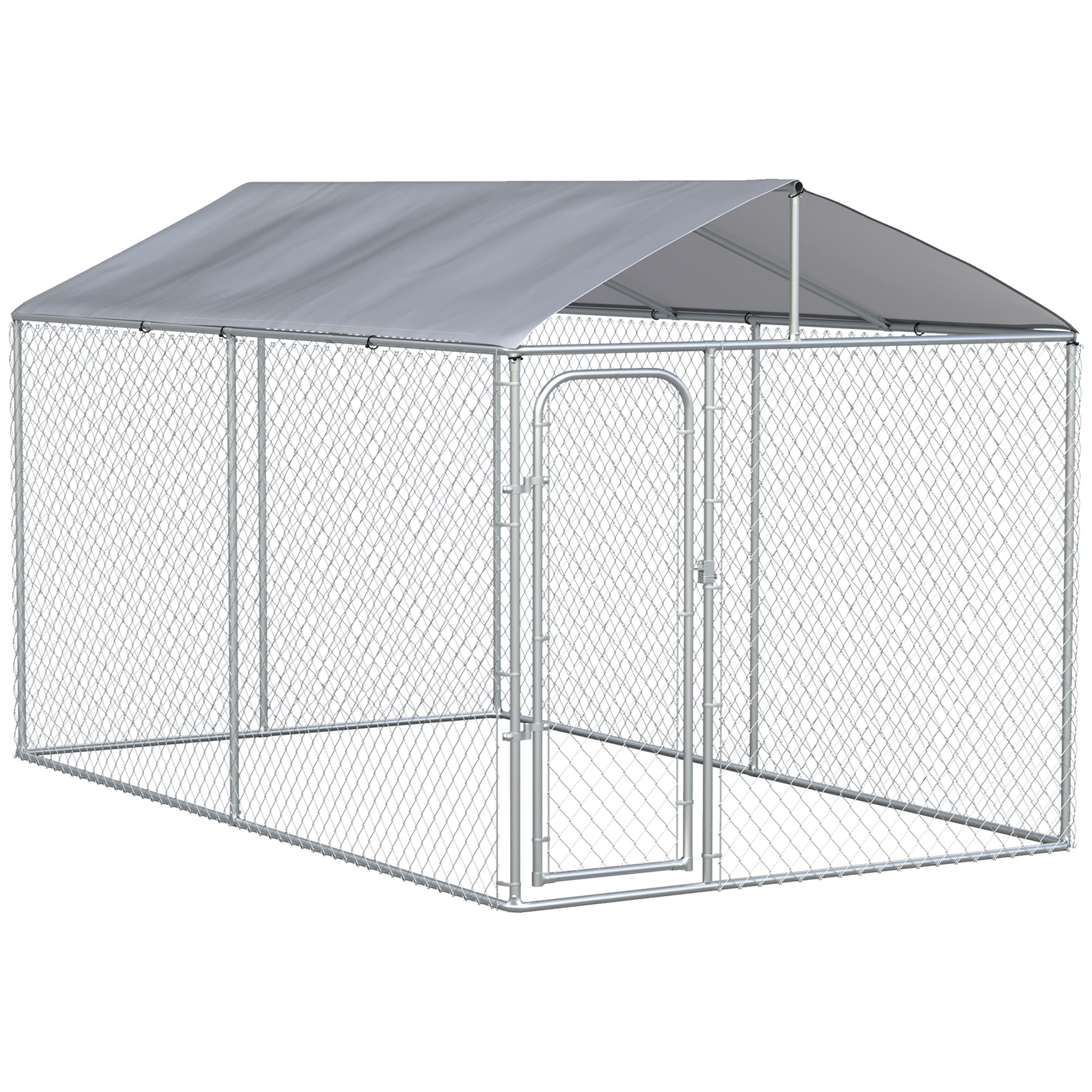 Pawhut Kennel for galvanized metal dogs with oxford fabric roof and door with block, 400x230x232cm, silver - Borgè