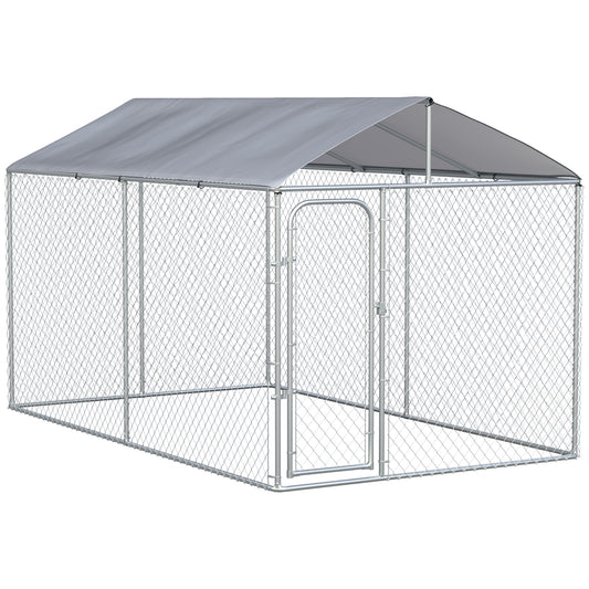 Pawhut Kennel for galvanized metal dogs with oxford fabric roof and door with block, 400x230x232cm, silver