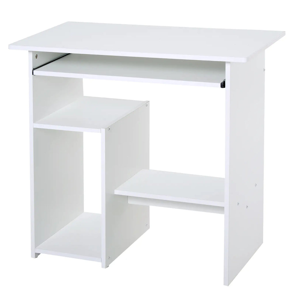 Space-Saving Home Office Desk, Modern Computer Desk, PC Stand, CPU Shelf and Pull-Out Wooden Keyboard Tray, 80x45x75cm, White