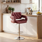 Bar Stool with Backrest and Armrests, Adjustable Height and Footrest, Faux Leather Red