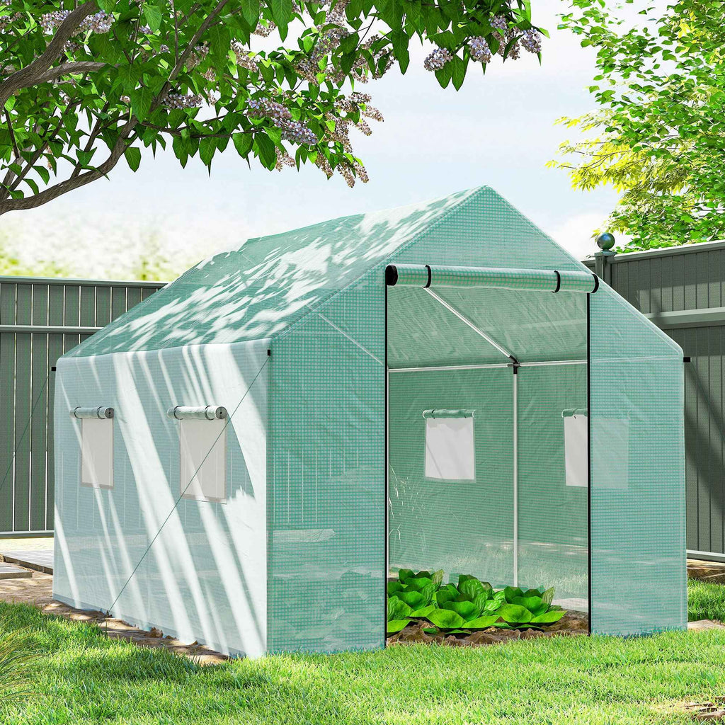 Outsunny 2x3x2 m Tunnel Greenhouse with Roller Doors and Windows and Pointed Roof, in Steel and PE, Green