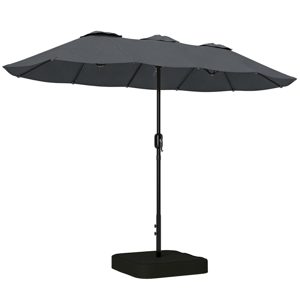 Outsunny 12-Ribbed Double Umbrella with Crank Handle, Cross Base and Bags, in Metal and Polyester, 3x1.5 m, Dark Grey