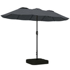 Outsunny 12-Ribbed Double Umbrella with Crank Handle, Cross Base and Bags, in Metal and Polyester, 3x1.5 m, Dark Grey