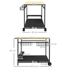 Garden trolley with 2 shelves, 2 baskets and 4 bottle holder spaces, in fir wood, 97.5x65x81 cm - Borgè