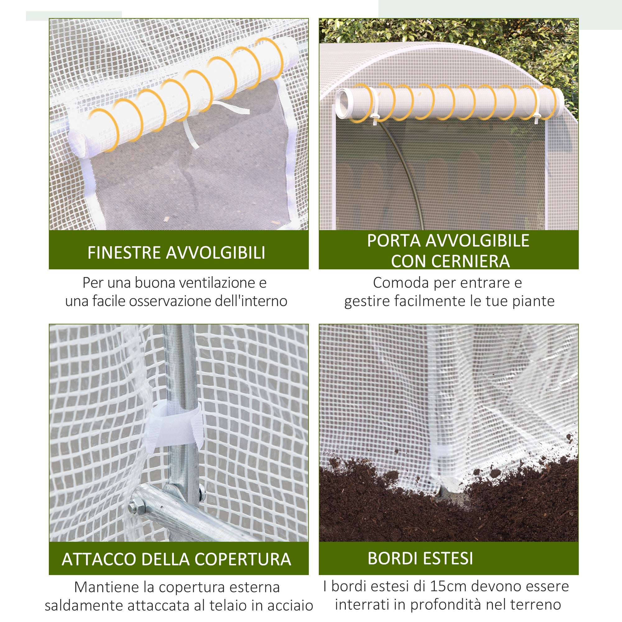 Outsunny 4x2x2m Tunnel Greenhouse with Steel Frame and White Polyethylene Cover