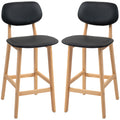 Set of 2 Bar Stools with Backrest, Faux Leather Cover and Footrest, 42x47x92cm, Black - Borgè