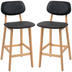 Set of 2 Bar Stools with Backrest, Faux Leather Cover and Footrest, 42x47x92cm, Black - Borgè