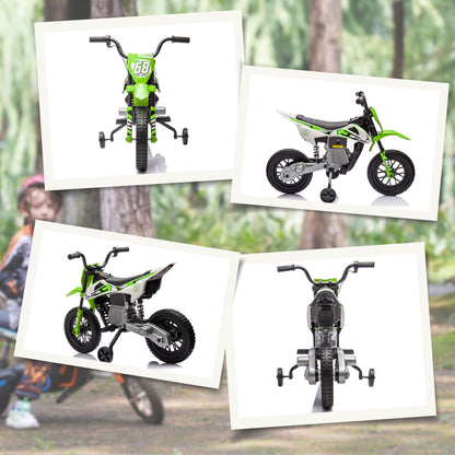 Children's Electric Motorcycle with Wheels and Charge Indicator, in PP and Metal, 107x56x70 cm, Green