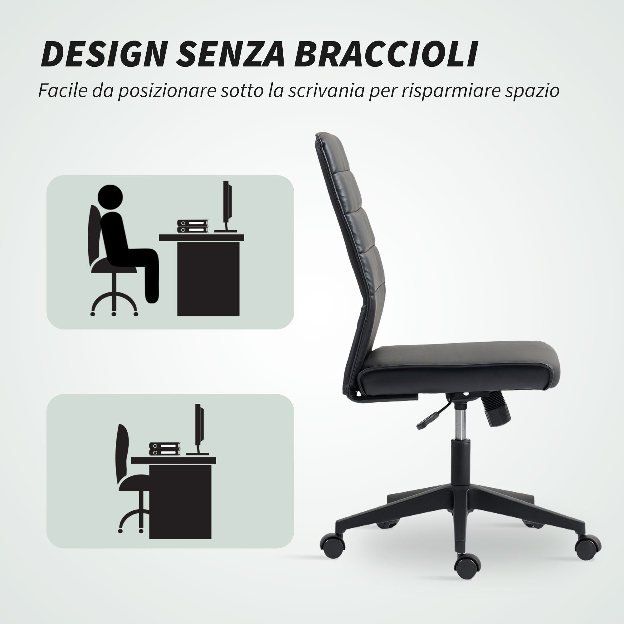Ergonomic Office Chair with Curved Backrest, Adjustable PU Leather and Steel, 58x53x97-107 cm, Black