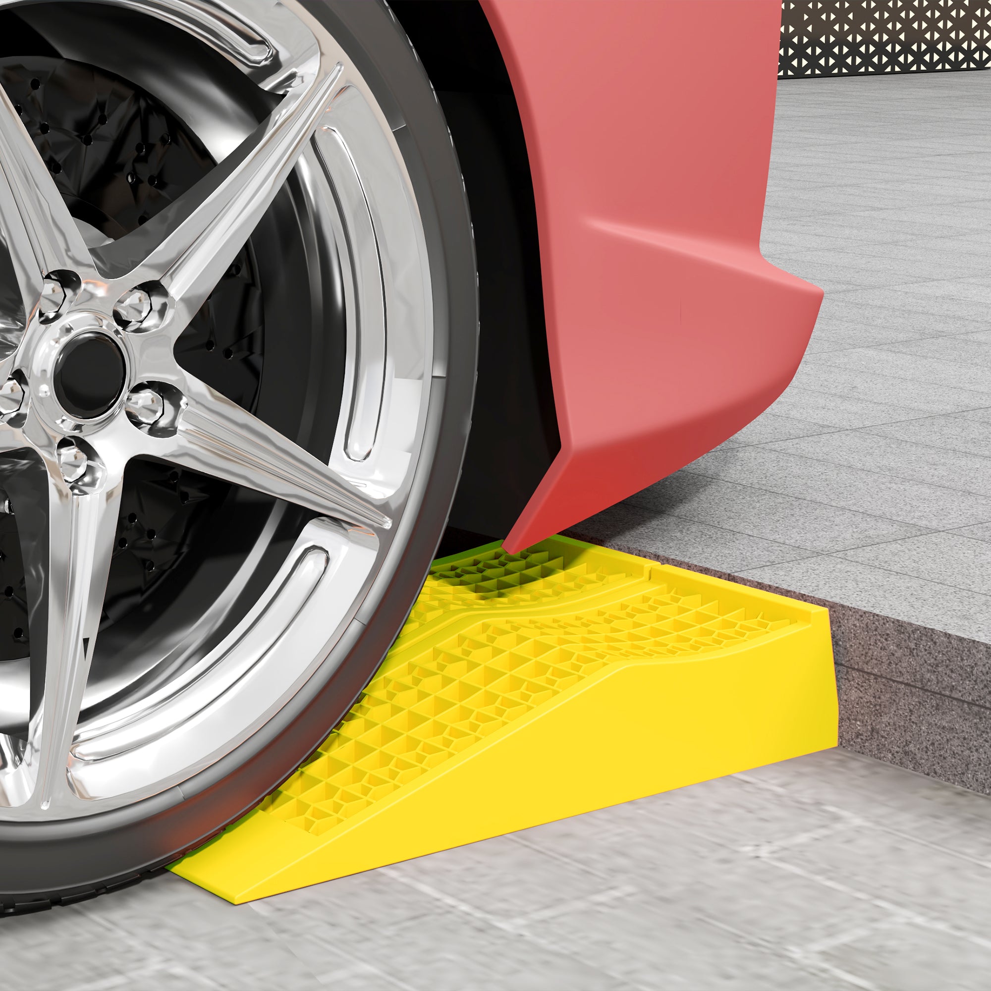 2-Pack 3-Ton Plastic Car Loading Ramps with Non-Slip Surface, Yellow