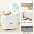 Kitchen Island with Drawer, Cabinet, Spice Rack and Towel Holder, 106x42x87 cm, White and Oak