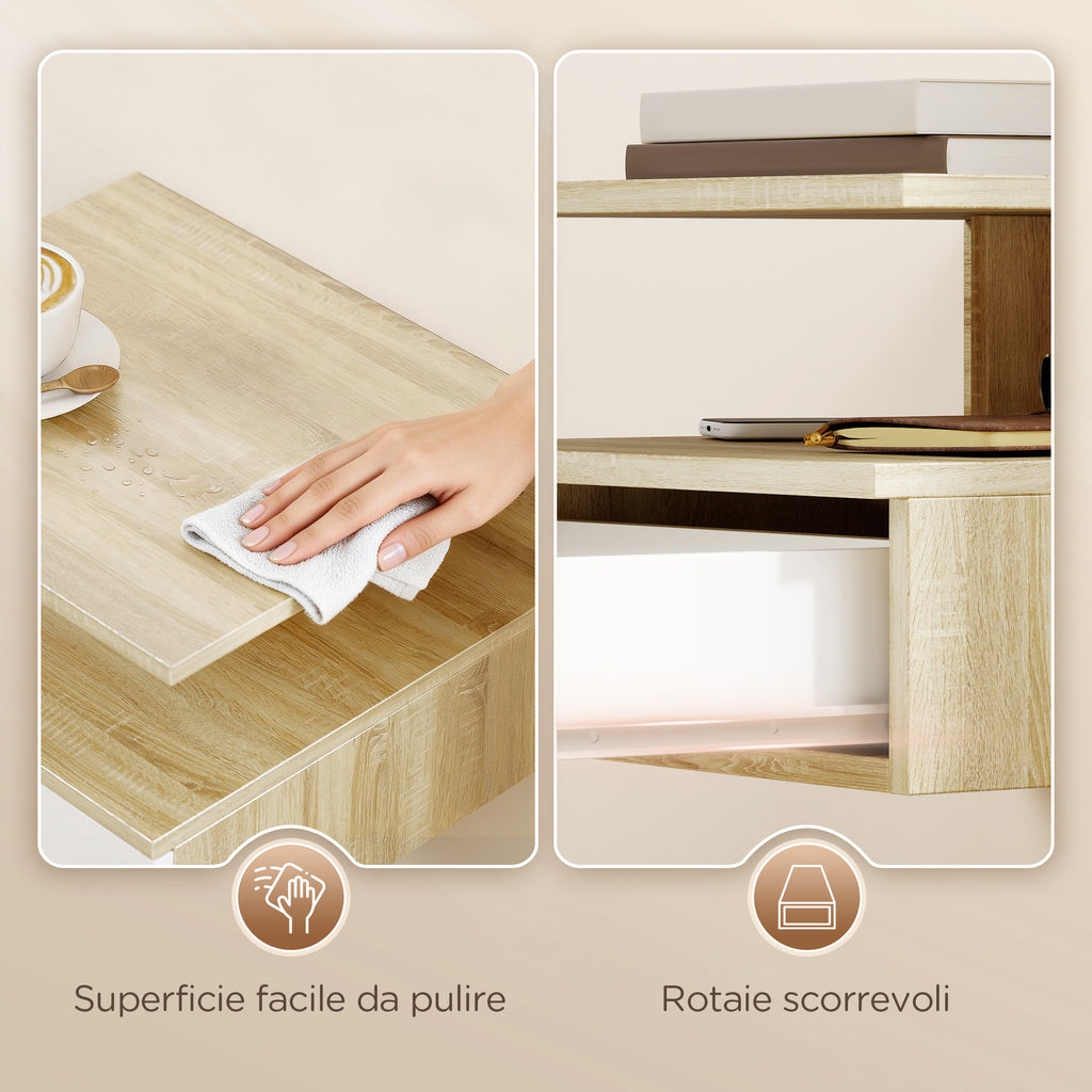 HOMCOM Set of 2 Floating Bedside Tables with Drawer and Open Shelf, 35x32x22.5 cm, White and Oak