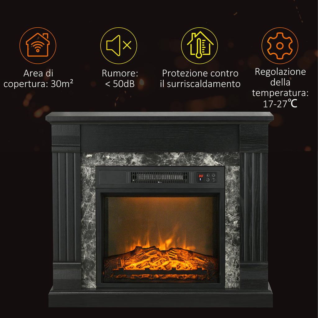 HOMCOM Electric Fireplace with Timer, Adjustable Flame and Temperature, 80x21.6x67.8 cm, Black