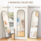 Modern Aluminum Alloy Floor and Wall Mirror with Folding Stand, 50x170 cm, Black