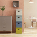 Set of 4 Fabric Closet Storage Boxes with Lids and Foldable 30x30x29cm, Blue, Cream, Green and Light Grey