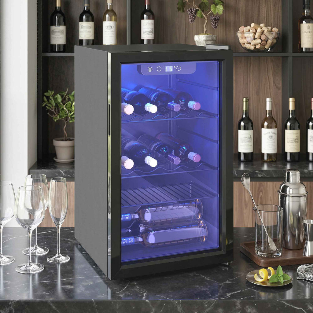 HOMCOM 24-Bottle 68L Wine Cooler, Adjustable Temperature 4-16℃, UV-Resistant Glass, Shelves, Black