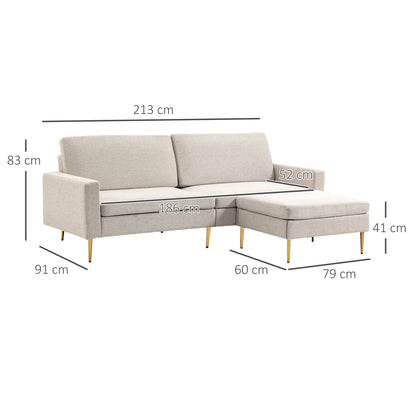 Homcom sofa bed 3 seats in fabric with footrests and vessels with 5 reclinations, 213x91x83cm, cream - Borgè