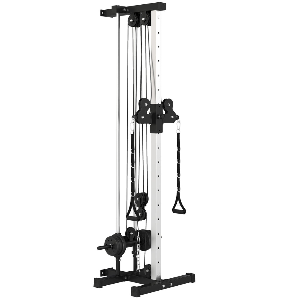 SPORTNOW Wall-Mounted Lat Pulldown Station with Adjustable Pulleys, Cable Station with Pulldown and Adjustable Weight Load, for Home Multifunctional Gym, Black