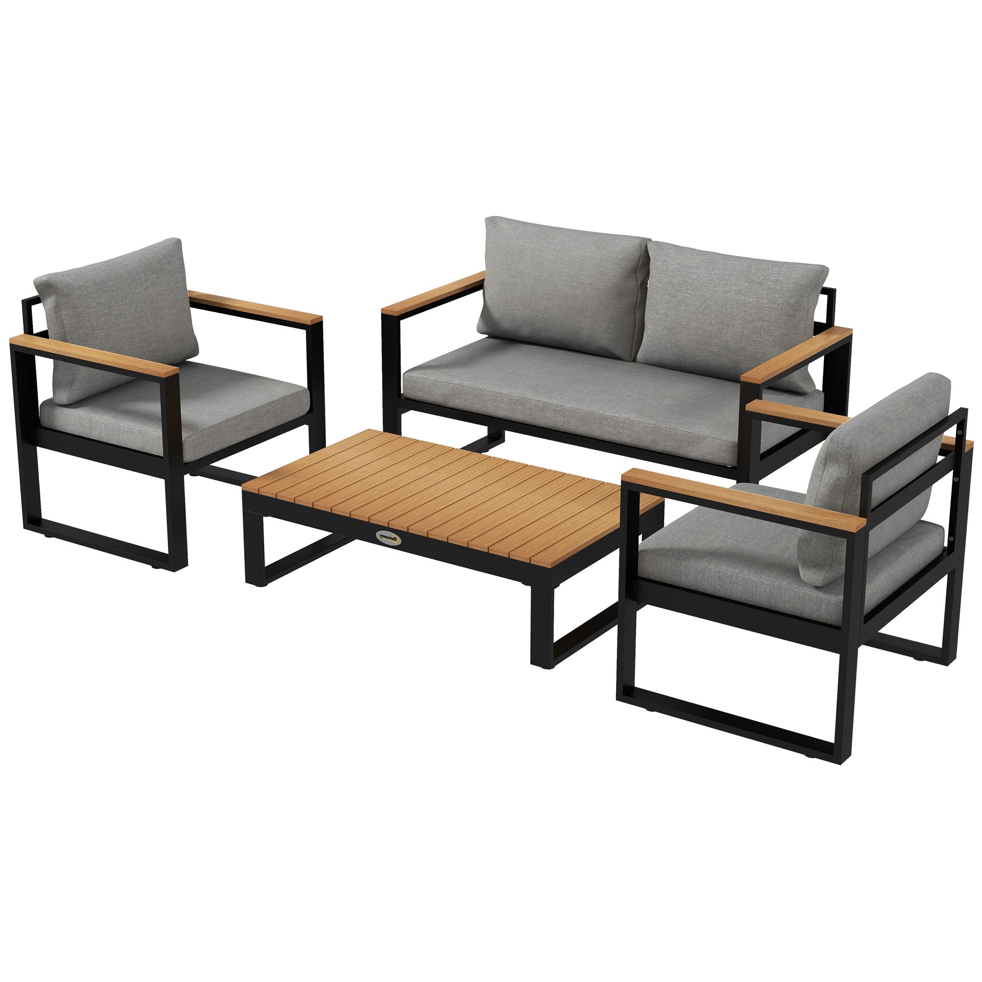 Outsunny garden living room with outdoor sofa, 2 armchairs and aluminum table, gray - Borgè