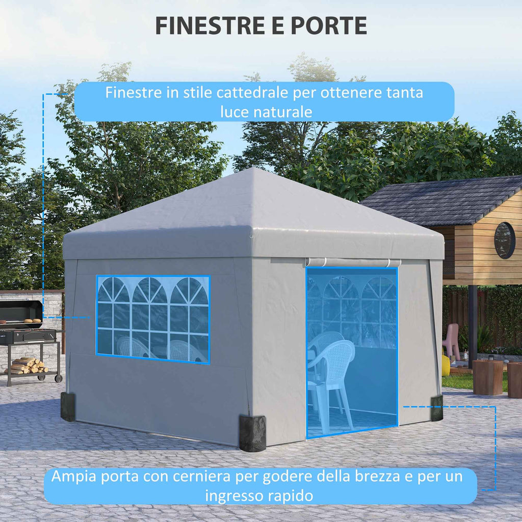 Outsunny 3x3 m Folding Gazebo with Adjustable Height and Windows, in Steel and Oxford Fabric, Light Grey