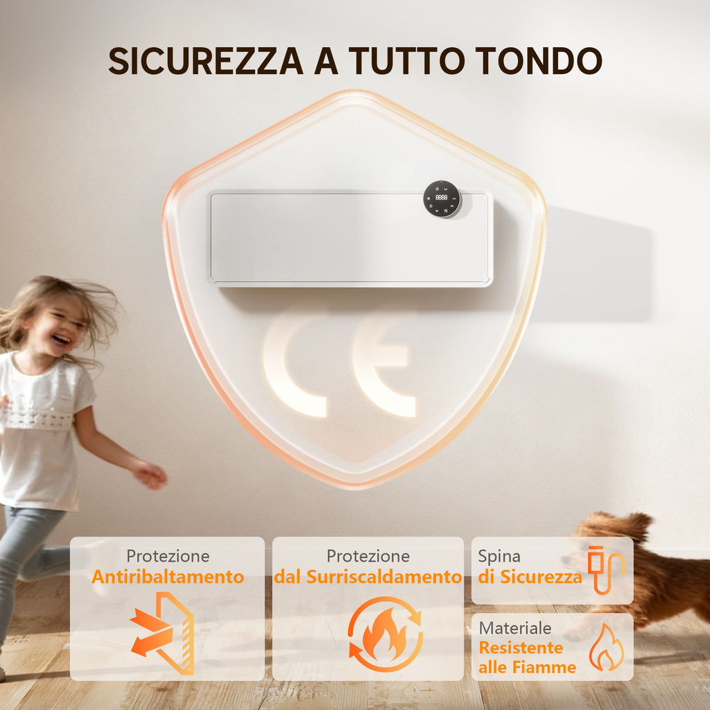 2000W Electric Ceramic Heater Wall Mounted with 3 Modes, Adjustable Temperature, Timer and Remote Control, White