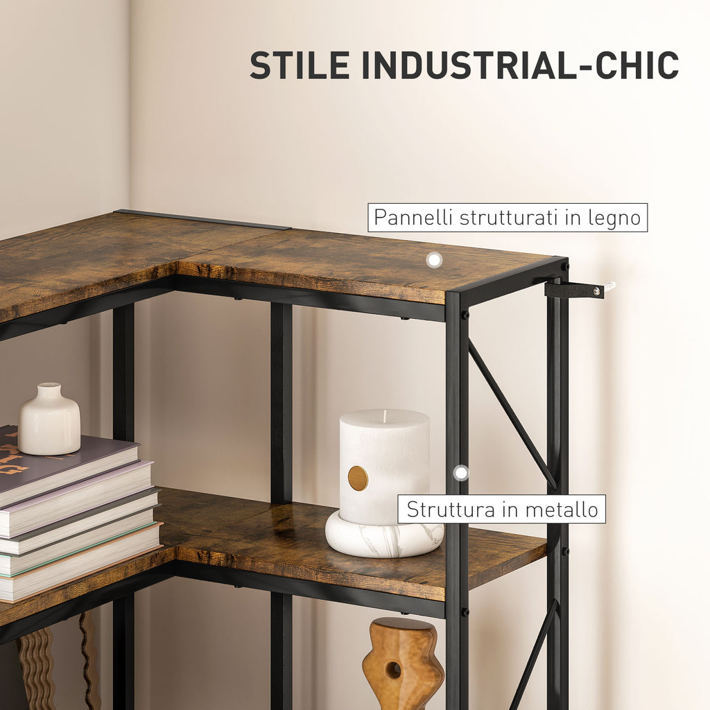 7-Tier Industrial Corner Bookcase, Wood and Steel, 60x60x198 cm, Rustic Brown
