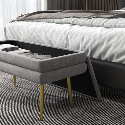 Bed Bottom Bench with Storage Space, in Steel and Polyester, 79.5x37.5x43 cm, Gray