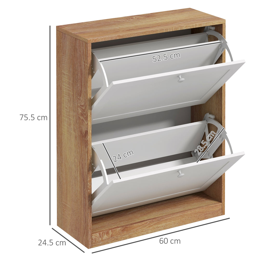 HOMCOM Slim Shoe Rack with 3 Adjustable Shelves at 2 Levels for 12 Pairs, in Chipboard and MDF, 60x24.5x75.5 cm - Borgè