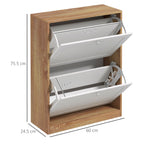 HOMCOM Slim Shoe Rack with 3 Adjustable Shelves at 2 Levels for 12 Pairs, in Chipboard and MDF, 60x24.5x75.5 cm - Borgè