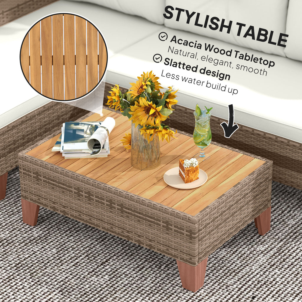 PE Rattan Garden Lounge with 2-Seater Sofa, Chaise Longue and Coffee Table, Cream