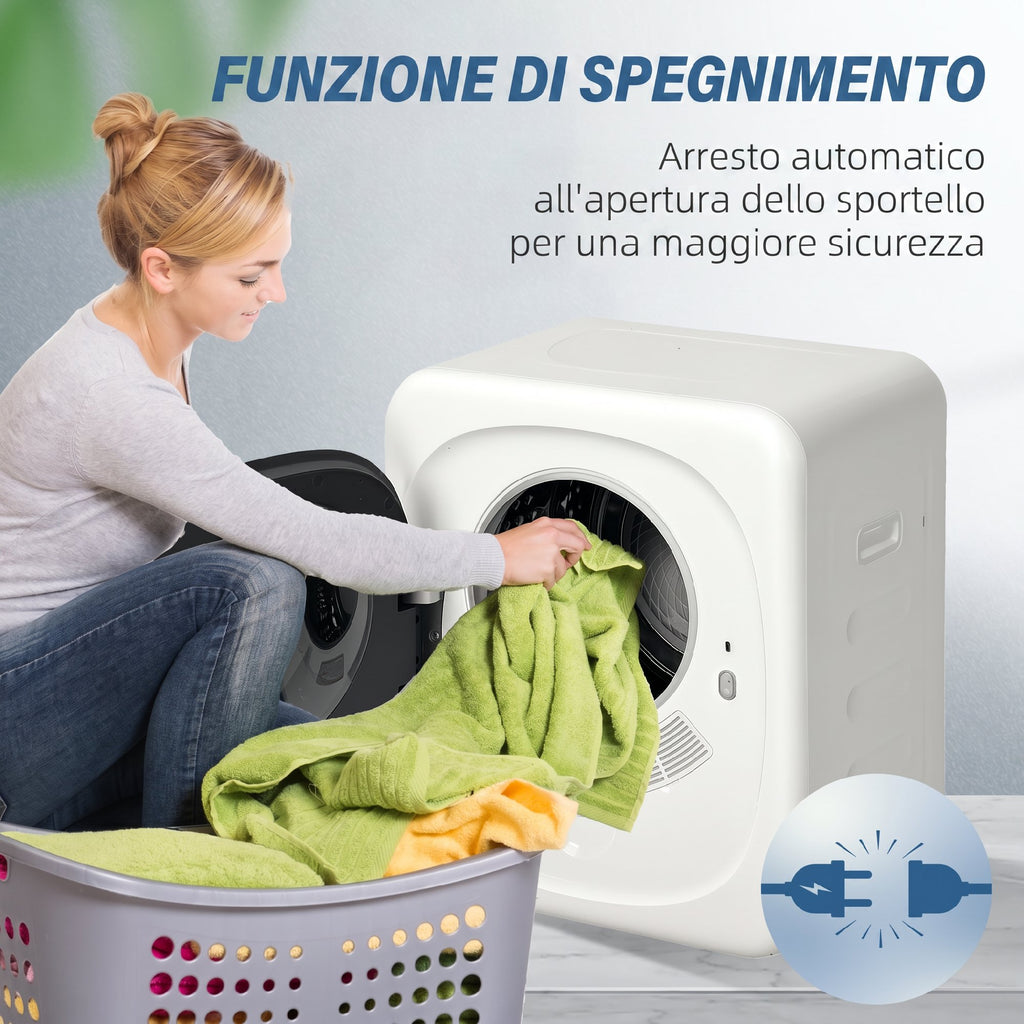 HOMCOM Mini Portable Dryer 4 kg, 5 Programs, 800W, Front Loading, Stainless Steel Drum, for Home, White