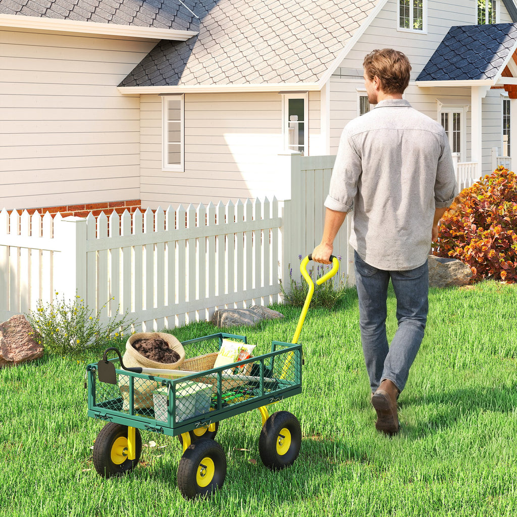 Outsunny Steel Garden Cart with 200 kg Capacity and Removable Side Walls, 104 x 54 x 51 cm, Green and Yellow