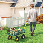 Outsunny Steel Garden Cart with 200 kg Capacity and Removable Side Walls, 104 x 54 x 51 cm, Green and Yellow