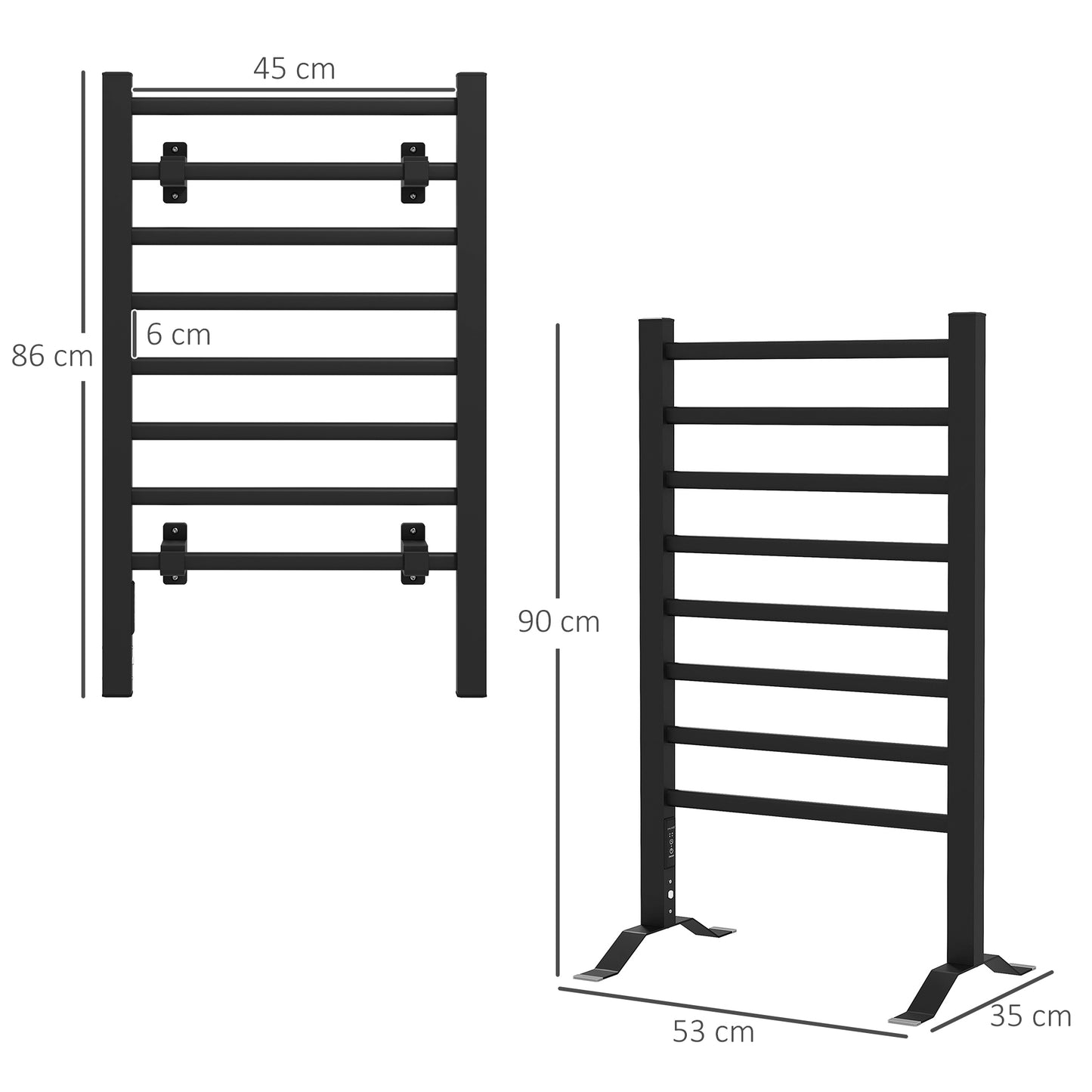 Electric Towel Warmer Floor or Wall 150W with 8 Bars and 2-4 Hour Timer, 53x35x90 cm, Black