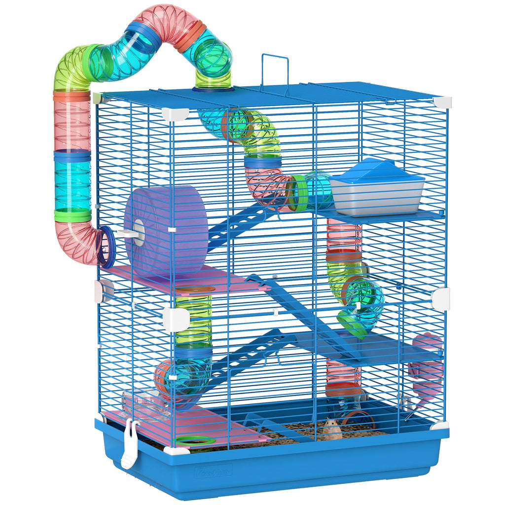 5-Level Hamster Cage with Tubes, Wheel, Ladders, House and Bottle, 46x30x58 cm