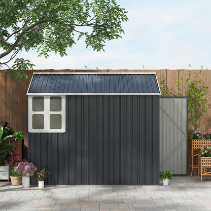 Garden Shed Tool Storage in Galvanized Steel and PP with Window, 259x172x222 cm, Grey and White