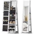 3-in-1 360° Swivel Jewelry Mirror, Rear Shelves and Lockable Door, 55x55x161 cm, White