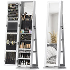 3-in-1 360° Swivel Jewelry Mirror, Rear Shelves and Lockable Door, 55x55x161 cm, White