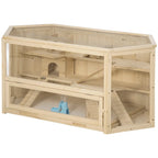 3-Tier Wooden Hamster House with Opening Roof and Transparent Wall, 115x60x55cm - Borge' Group Limited