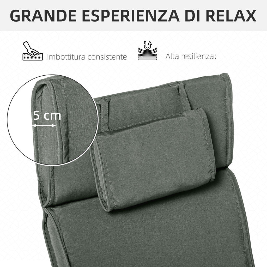 Outsunny Garden Sun Lounger Cushion Grey 198x53x5cm